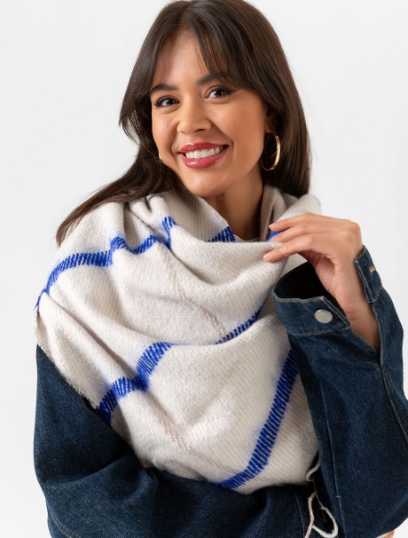 Kadın Buklet Şal - Kalın & Yün Çizgili Desen 180 x 60 Cm