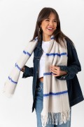 Kadın Buklet Şal - Kalın & Yün Çizgili Desen 180 x 60 Cm