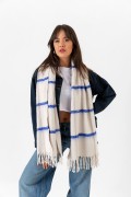 Kadın Buklet Şal - Kalın & Yün Çizgili Desen 180 x 60 Cm