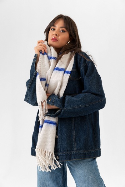 Kadın Buklet Şal - Kalın & Yün Çizgili Desen 180 x 60 Cm