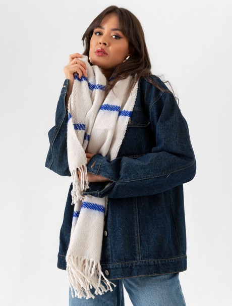 Kadın Buklet Şal - Kalın & Yün Çizgili Desen 180 x 60 Cm