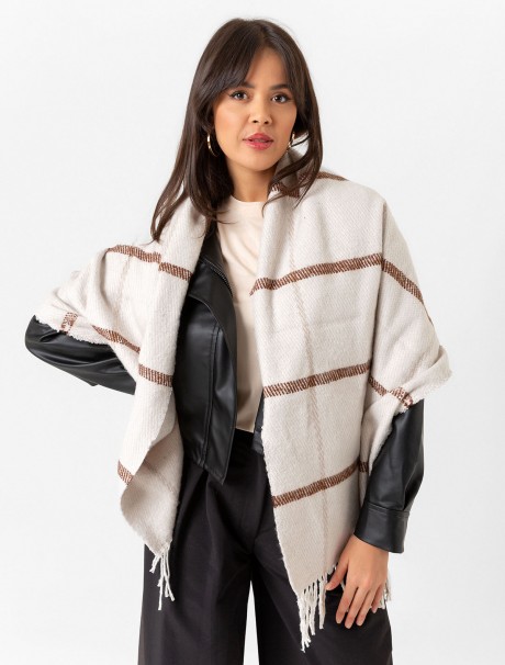 Kadın Buklet Şal - Kalın & Yün Çizgili Desen 180 x 60 Cm
