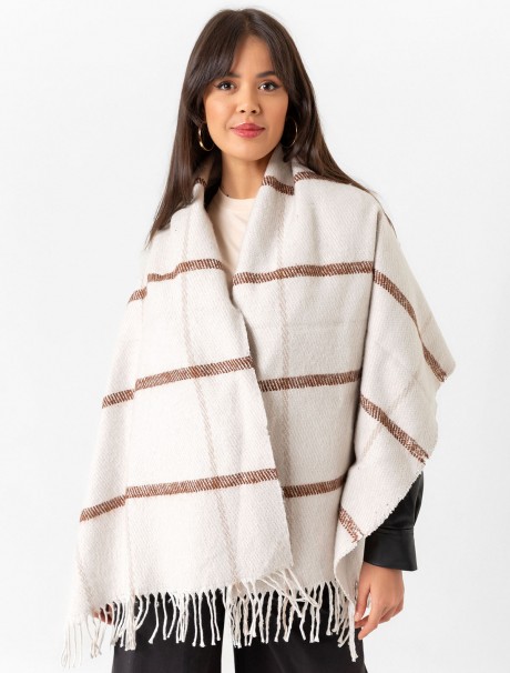 Kadın Buklet Şal - Kalın & Yün Çizgili Desen 180 x 60 Cm
