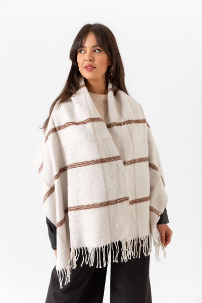 Kadın Buklet Şal - Kalın & Yün Çizgili Desen 180 x 60 Cm