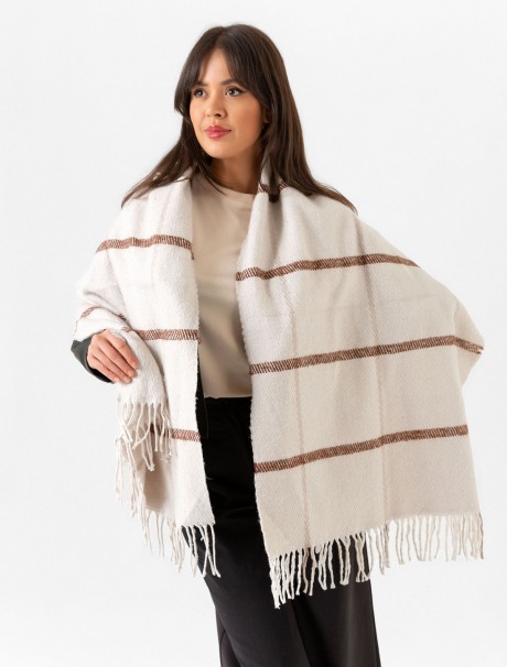 Kadın Buklet Şal - Kalın & Yün Çizgili Desen 180 x 60 Cm