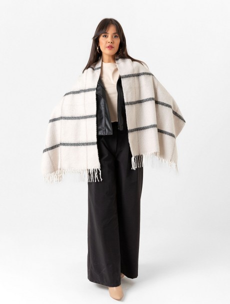 Kadın Buklet Şal - Kalın & Yün Çizgili Desen 180 x 60 Cm