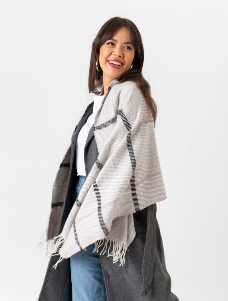 Kadın Buklet Şal - Kalın & Yün Çizgili Desen 180 x 60 Cm