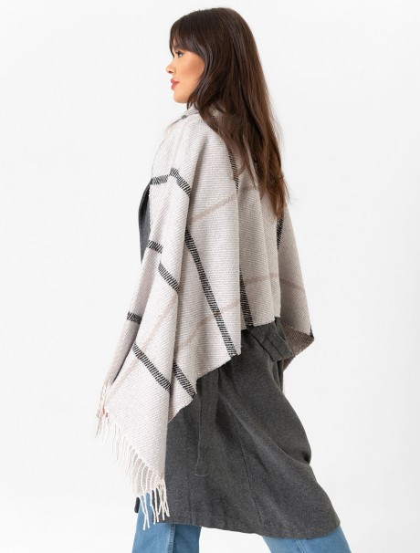 Kadın Buklet Şal - Kalın & Yün Çizgili Desen 180 x 60 Cm