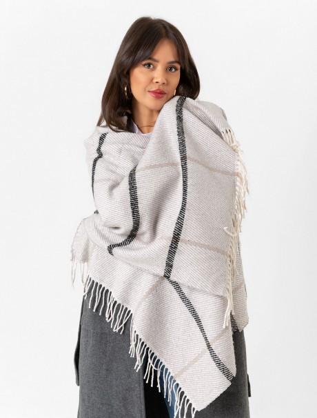 Kadın Buklet Şal - Kalın & Yün Çizgili Desen 180 x 60 Cm