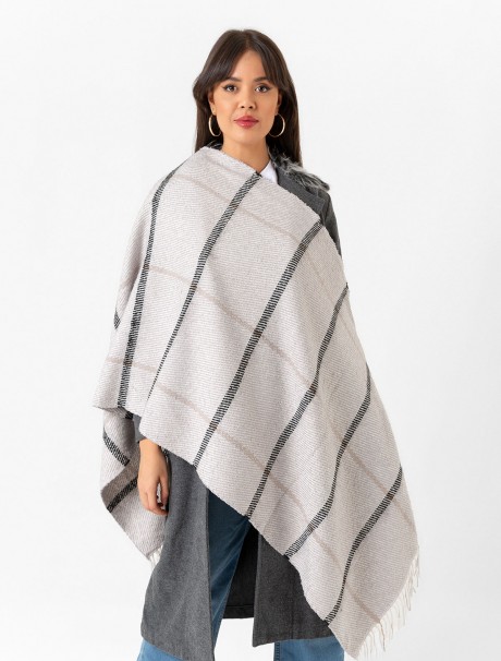 Kadın Buklet Şal - Kalın & Yün Çizgili Desen 180 x 60 Cm