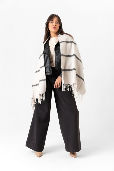 Kadın Buklet Şal - Kalın & Yün Çizgili Desen 180 x 60 Cm