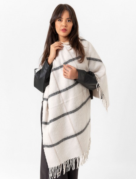 Kadın Buklet Şal - Kalın & Yün Çizgili Desen 180 x 60 Cm