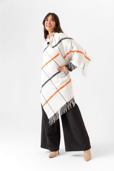 Kadın Buklet Şal - Kalın & Yün Çizgili Desen 180 x 60 Cm