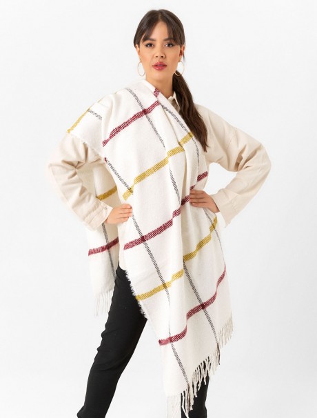 Kadın Buklet Şal - Kalın & Yün Çizgili Desen 170 x 60 Cm