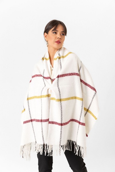Kadın Buklet Şal - Kalın & Yün Çizgili Desen 170 x 60 Cm