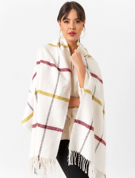 Kadın Buklet Şal - Kalın & Yün Çizgili Desen 170 x 60 Cm