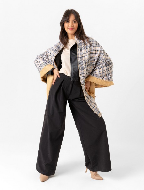 Çift Taraflı Ekoseli Yün Dokulu Atkı Şal