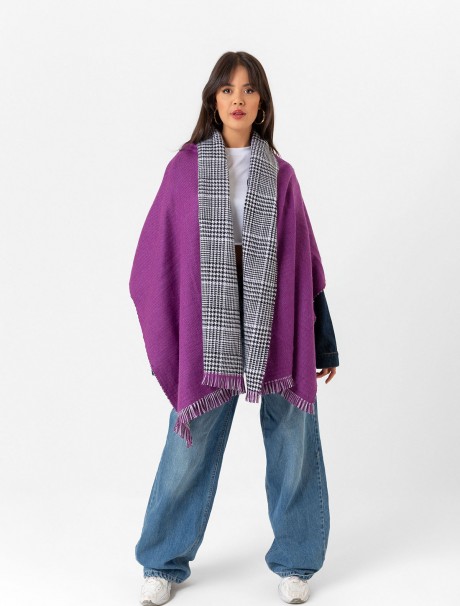 Çift Taraflı Ekoseli Yün Dokulu Atkı Şal