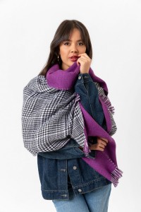 Çift Taraflı Ekoseli Yün Dokulu Atkı Şal