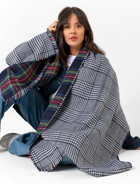 Çift Taraflı İskoç Ekose Desenli Şal