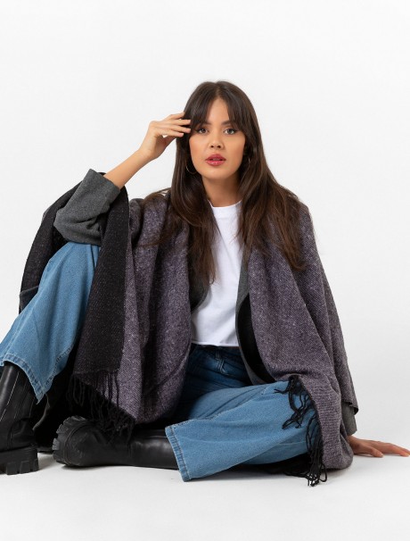 Çift Taraflı Omuz Şal Panço