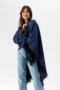 Çift Taraflı Omuz Şal Panço Desenli