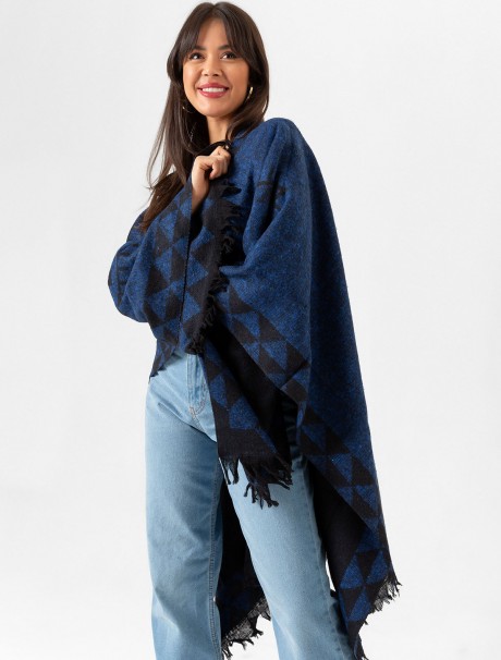 Çift Taraflı Omuz Şal Panço Desenli