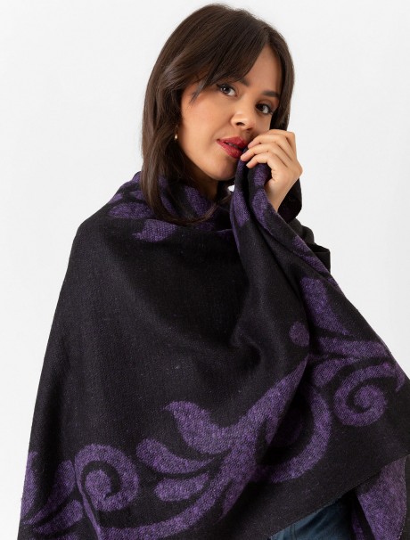 Çift Taraflı Omuz Şal Panço Desenli