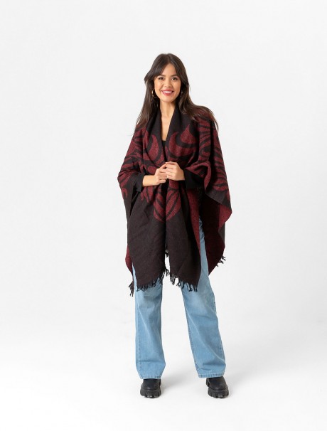 Çift Taraflı Omuz Şal Panço Desenli