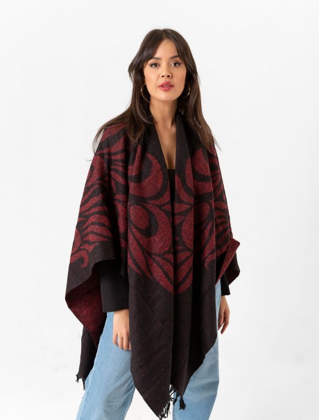 Çift Taraflı Omuz Şal Panço Desenli