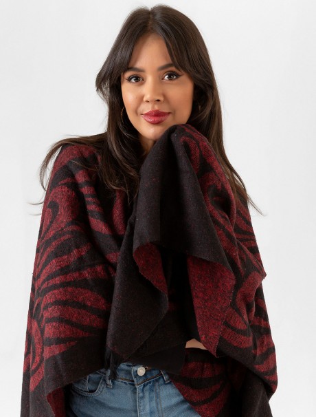 Çift Taraflı Omuz Şal Panço Desenli