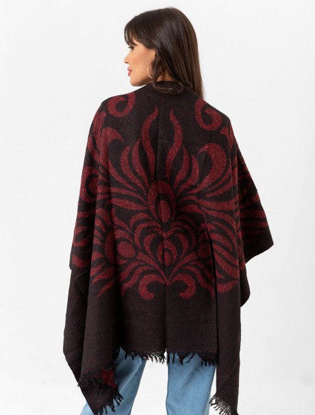 Çift Taraflı Omuz Şal Panço Desenli