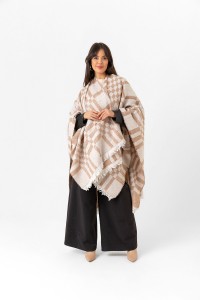 Çift Taraflı Omuz Şal Panço Karışık Desen