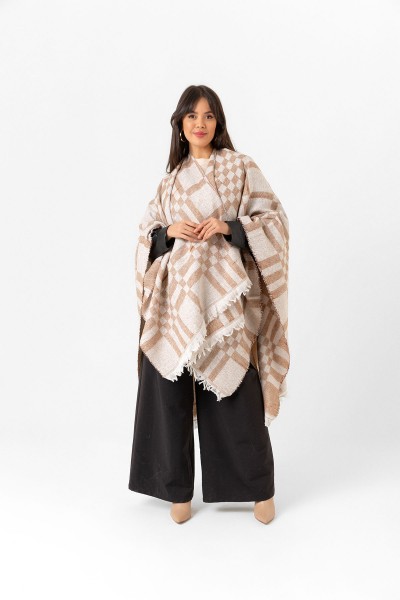Çift Taraflı Omuz Şal Panço Karışık Desen