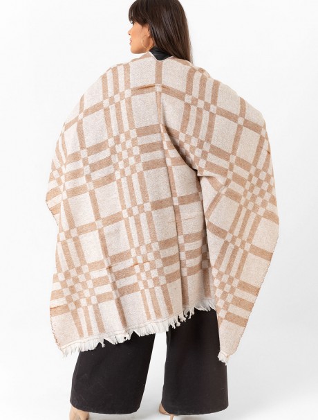 Çift Taraflı Omuz Şal Panço Karışık Desen