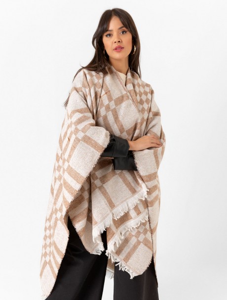 Çift Taraflı Omuz Şal Panço Karışık Desen