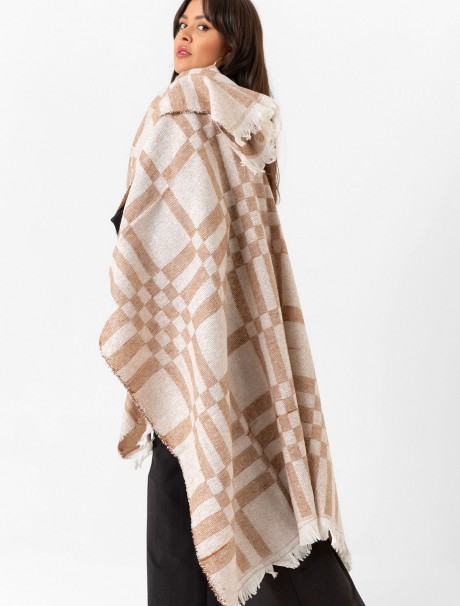 Çift Taraflı Omuz Şal Panço Karışık Desen