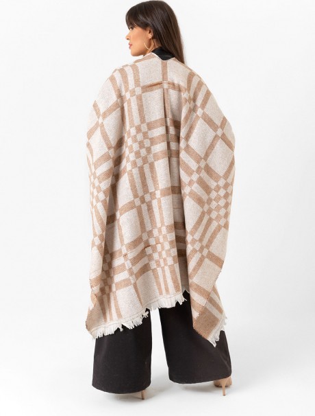 Çift Taraflı Omuz Şal Panço Karışık Desen