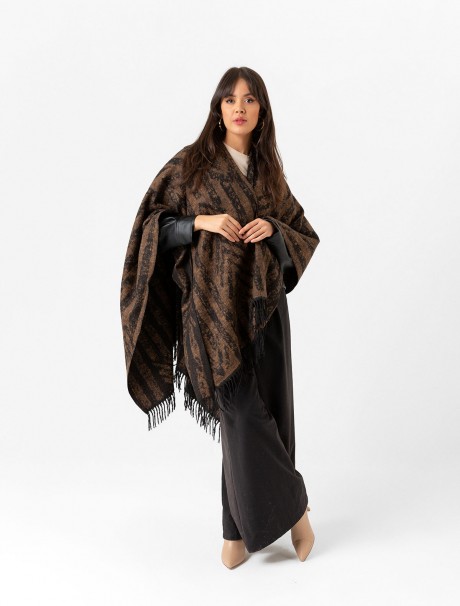 Çift Taraflı Omuz Şal Panço Karışık Desen