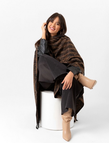 Çift Taraflı Omuz Şal Panço Karışık Desen