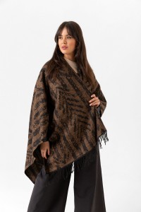 Çift Taraflı Omuz Şal Panço Karışık Desen