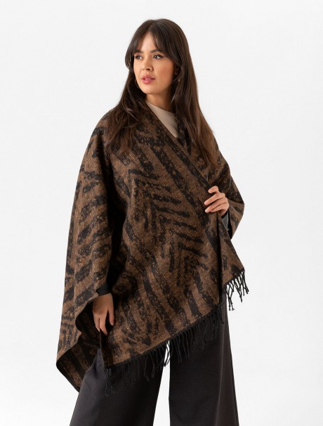 Çift Taraflı Omuz Şal Panço Karışık Desen