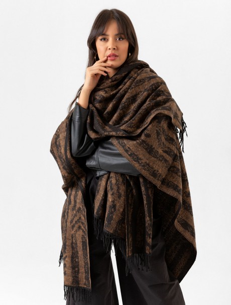 Çift Taraflı Omuz Şal Panço Karışık Desen