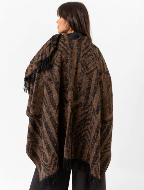 Çift Taraflı Omuz Şal Panço Karışık Desen