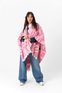 Çift Taraflı Omuz Şal Panço Karışık Desen