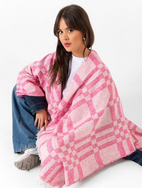 Çift Taraflı Omuz Şal Panço Karışık Desen