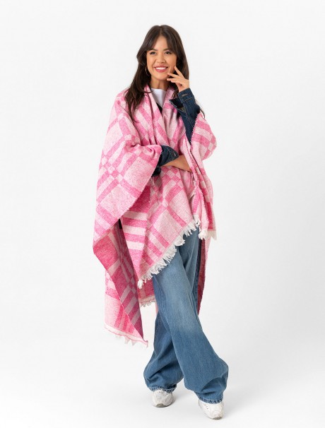 Çift Taraflı Omuz Şal Panço Karışık Desen