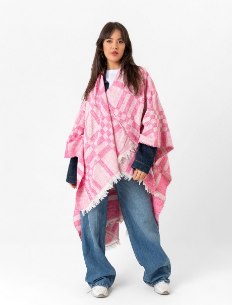 Çift Taraflı Omuz Şal Panço Karışık Desen