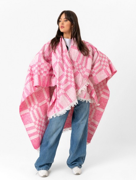 Çift Taraflı Omuz Şal Panço Karışık Desen