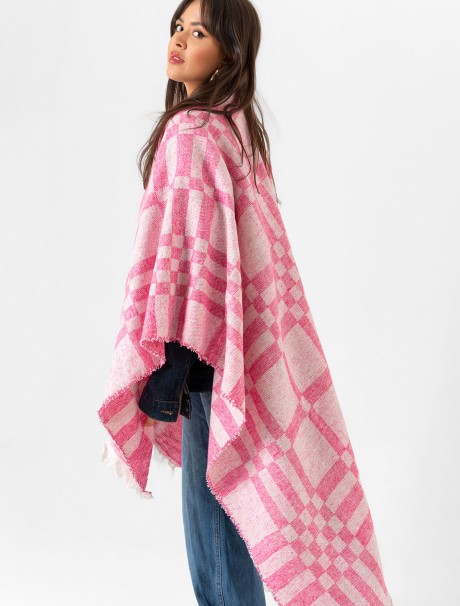 Çift Taraflı Omuz Şal Panço Karışık Desen